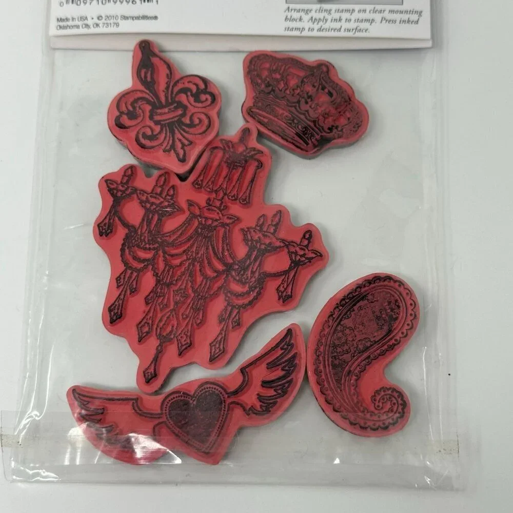 Stampabilities Ornate Icons Cling Rubber Stamp Set Crown Fleur Chandelier Wing H
